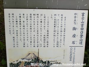 富士山吉田口登山道の御座石（四合五勺）の案内板