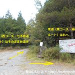 犬伏山の登山口の東ルートと西ルートの分岐地点と登山コースの案内板