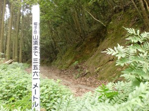帽子岳神社一の鳥居に設置してある山頂を示す道標の画像