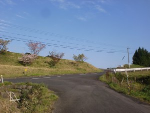 神田駅前から韮岳登山口に向かう途中のＴ字路を左折してすぐのＴ字路の画像