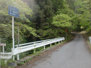 杉王神社前にある竜王山への林道の入口の画像