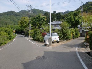 県道1号線の大坂峠遍路道への分岐地点の画像