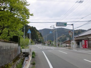 成川バス停そばの成川渓谷入口のＴ字路の画像