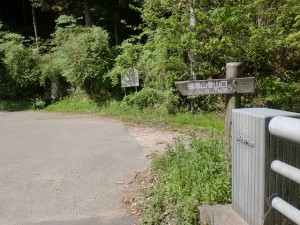 鈍川温泉から楢原山登山口に至る途中の楢原山登山口を示す道標の画像