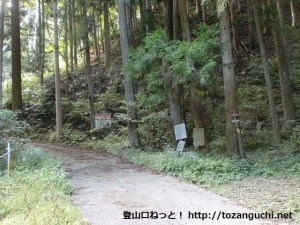 根古峰の登山道入口（越ヶ滝キャンプ場側）