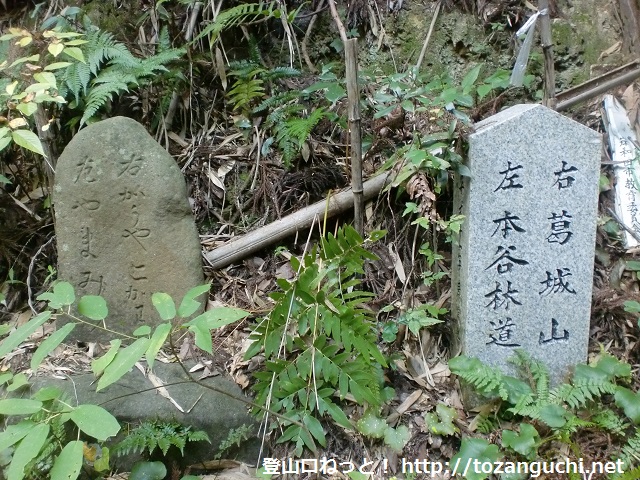 塔原の和泉葛城山登山口前の林道に設置してある石標