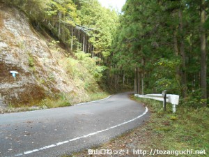 牛馬童子口バス停から熊野古道に入り、いったん車道に出るところ