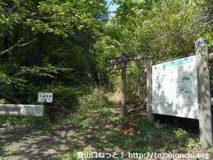 茶臼山の籾山峠口ハイキングコース入口に設置されている案内板