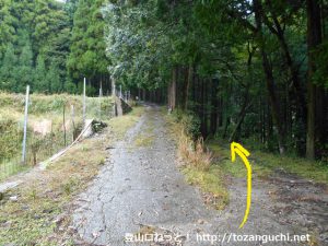 日名倉山の登山口に向かう途中の林道分岐